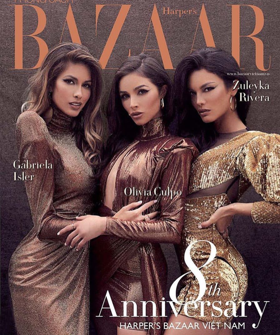 Portada Revista BAZAR: Miss Universo 2006, Zuleyka Rivera, Miss Universo 2012: Olivia Culpo y Miss Universo 2013: Maria Gabriela Isler