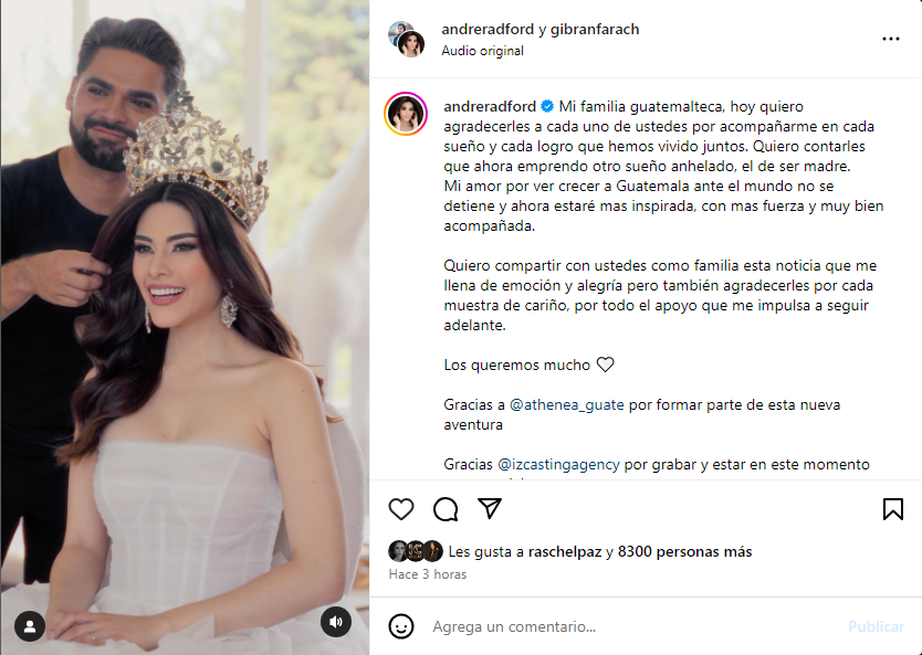 Miss Universe Guatemala 2024 anuncia que está embarazada