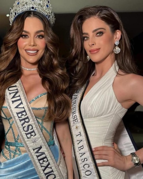 Así de bello nuestro Mexico; dos mujeres verdaderamente ESPECTACULARES portando vestidos de nuestra firma.@fersitabel @missuniverse.mexico @fatimaboschfdz Miss Universe Tabasco.jpg